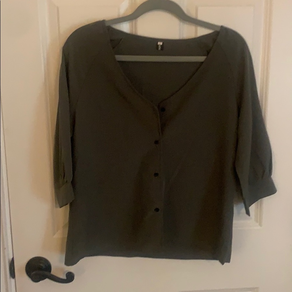 Grey button down blouse with bell sleeves